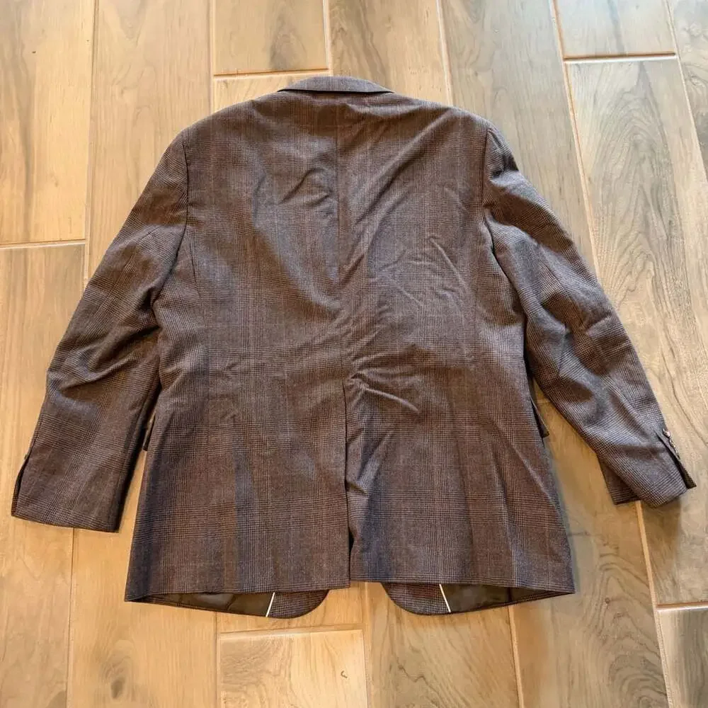 English Manor Suit Jacket and Pants Brown Plaid Pure Wool 46R